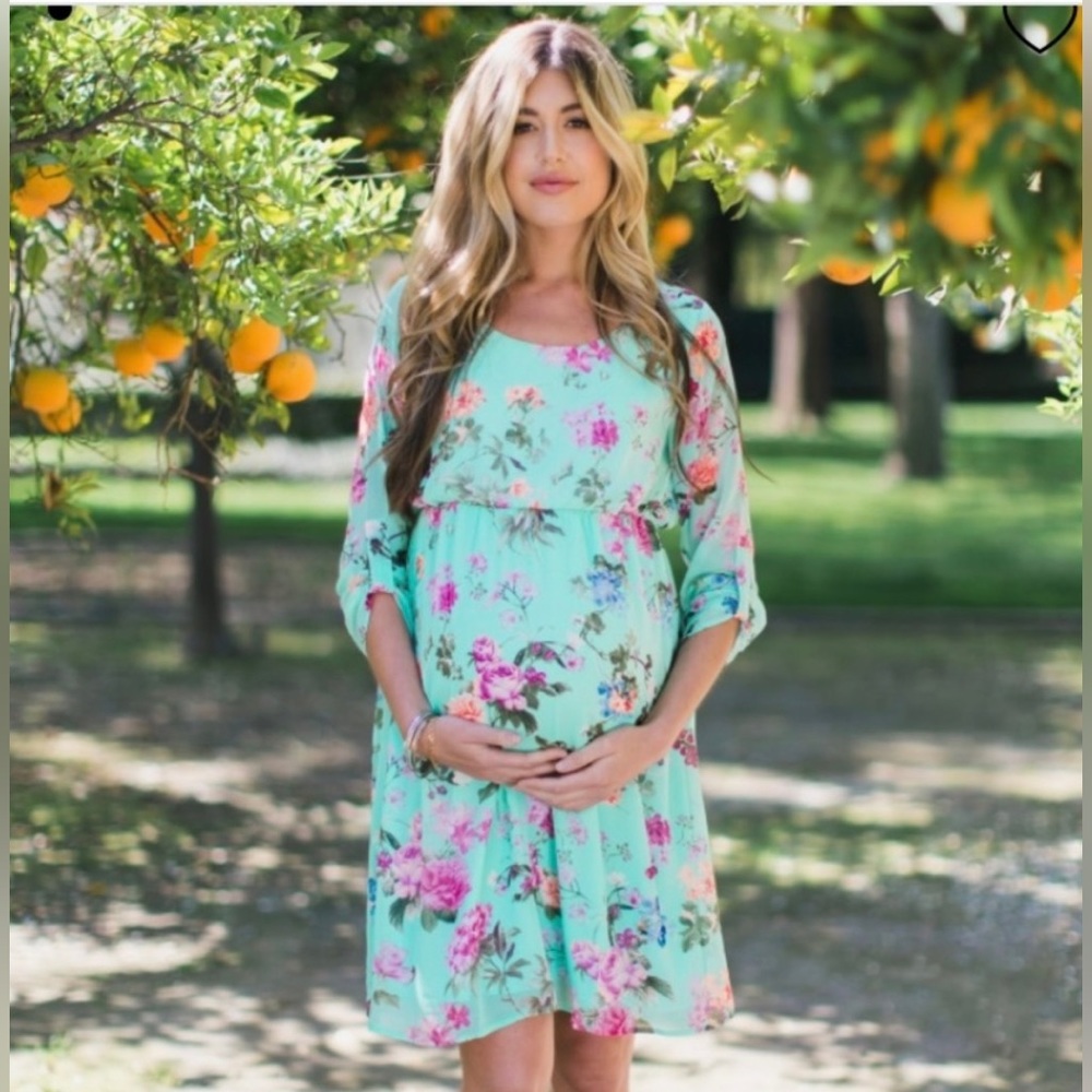 Pinkblush Mint Floral Chiffon Maternity Dress